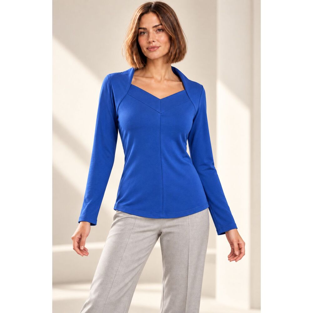George Simonton XS Royal Blue V Neck Shawl Collar Stretch Blouse